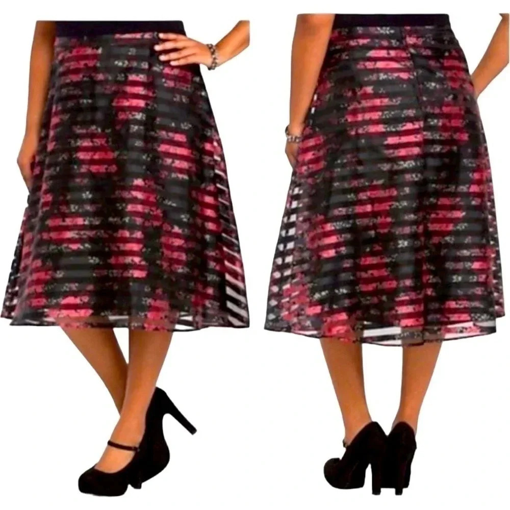 TORRID‎ Floral Shadow Stripe Midi Skirt